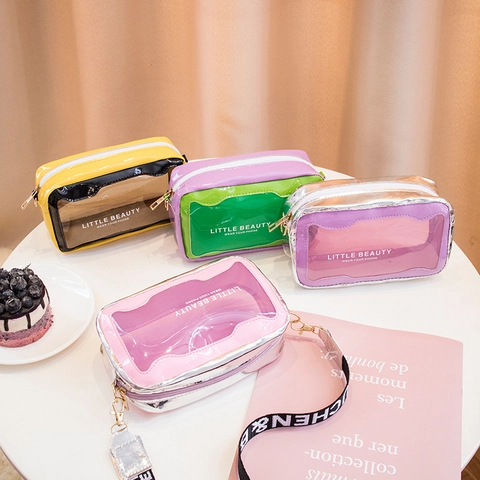 Transparent Phone Crossbody Bag PVC PU Leather Wide Letter Strap Small Square Waterproof Handbag For Women