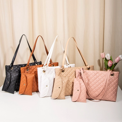 Gewatteerde Shopper En Bijpassend Etui PU Leer Grote Capaciteit Schoudertas Handtas Voor Dames Casual Dagelijks Gebruik
