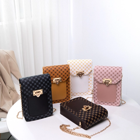 Mini Borsa Tracolla Per Cellulare Donna Stampa Retrò Pelle PU Pochette Spalla Con Catena Dorata Serratura Metallo