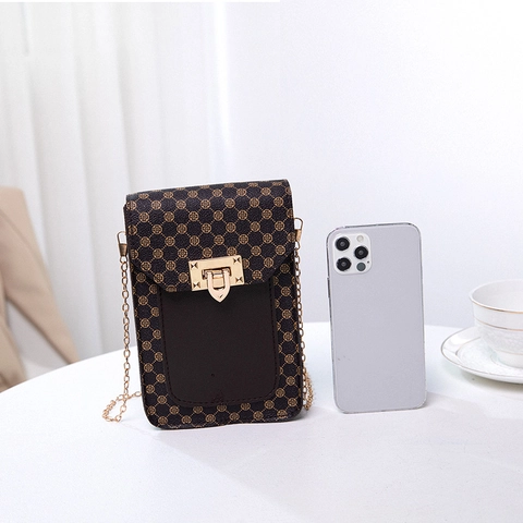 Mini Borsa Tracolla Per Cellulare Donna Stampa Retrò Pelle PU Pochette Spalla Con Catena Dorata Serratura Metallo