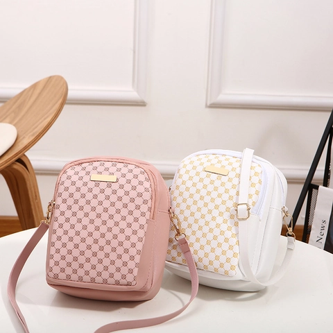 Frauen Umhängetasche Handy Tasche PU Leder Vintage Monogramm Mehrschicht Reißverschluss Kleine Tasche Verstellbarer Riemen