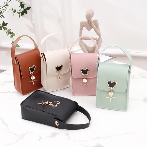 Women Mini Crossbody Bag PU Leather Mobile Phone Purse Cartoon Clasp Star Pendant Shoulder Handbag Small Messenger