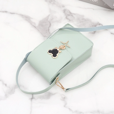 Women Mini Crossbody Bag PU Leather Mobile Phone Purse Cartoon Clasp Star Pendant Shoulder Handbag Small Messenger