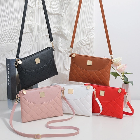 Women Quilted Shoulder Bag PU Leather Small Crossbody Bag Rhombus Pattern Elegant Urban Casual Zipper Square Handbag