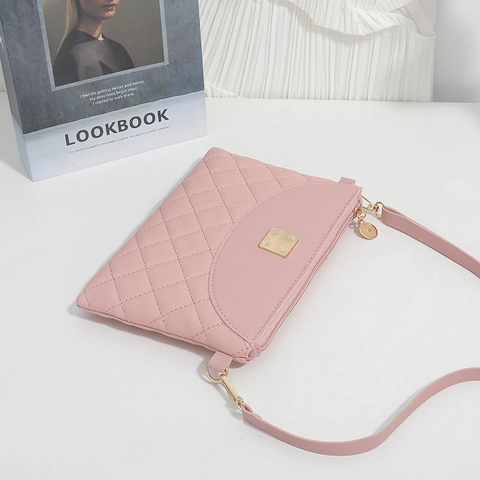 Women Quilted Shoulder Bag PU Leather Small Crossbody Bag Rhombus Pattern Elegant Urban Casual Zipper Square Handbag
