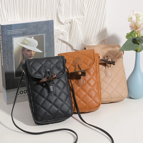 Quilted Rhombic Women Crossbody Phone Bag PU Leather Toggle Buckle Flap Small Shoulder Pouch For Daily Use