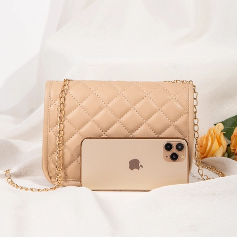 Borsa A Tracolla Trapuntata Da Donna Pelle PU Catena Dorata Chiusura In Metallo Moda Elegante Piccola Borsa