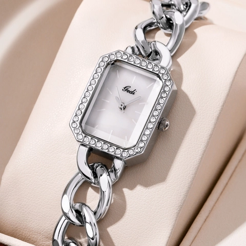 Orologio Al Quarzo Da Donna Rettangolare Lega D Argento Strass Bracciale A Catena Moda Elegante Impermeabile Orologio Da Polso