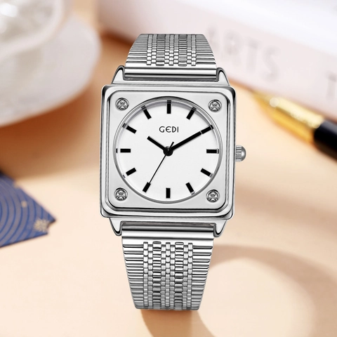 Elegant Women Quartz Watch Alloy Square Case Stainless Steel Mesh Strap Waterproof Minimalist Vintage Luxury Timepiece