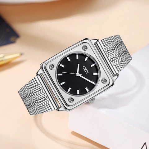 Elegant Women Quartz Watch Alloy Square Case Stainless Steel Mesh Strap Waterproof Minimalist Vintage Luxury Timepiece