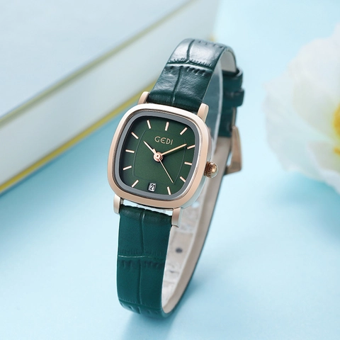 Orologio Da Donna Elegante Quadrato Cassa In Oro Rosa Cinturino In Pelle Visualizzazione Data Orologio Da Polso