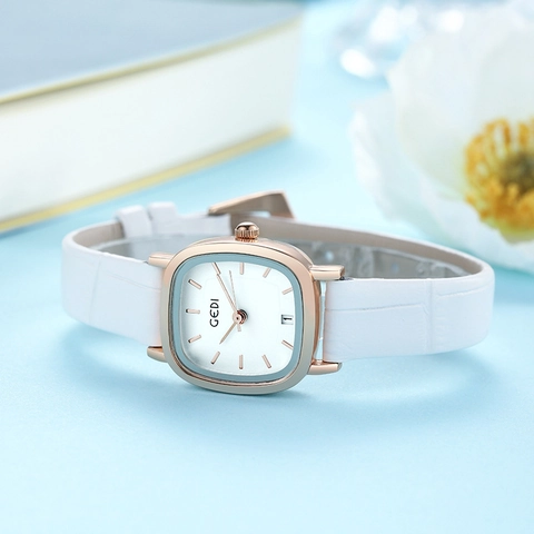 Orologio Da Donna Elegante Quadrato Cassa In Oro Rosa Cinturino In Pelle Visualizzazione Data Orologio Da Polso
