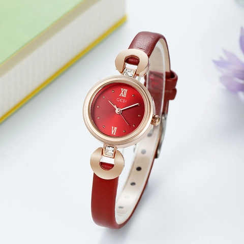 Elegant Women Quartz Wrist Watch With Leather Strap Alloy Case Rhinestone Decor Waterproof Analog Fashion Timepiece