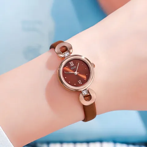 Elegant Women Quartz Wrist Watch With Leather Strap Alloy Case Rhinestone Decor Waterproof Analog Fashion Timepiece