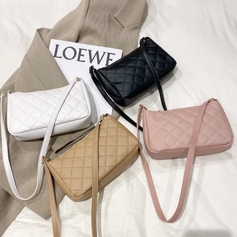 Sac À Épaule Matelassé Cuir PU Motif Losange Sac Sous L'aisselle Pour Femmes Élégant Minimaliste Couleur Unie Fermeture Éclair