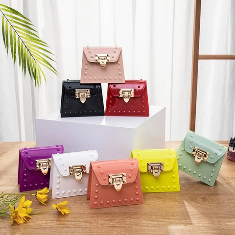 Mini Jelly Tasche PVC Mit Nieten Kleine Umhängetasche Mit Goldener Kette Für Damen Modisch