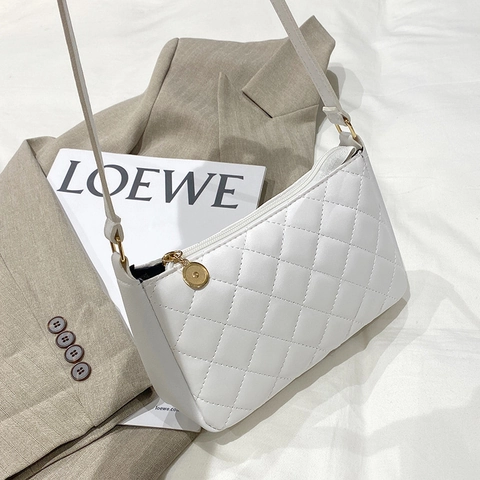 Sac À Épaule Matelassé Cuir PU Motif Losange Sac Sous L'aisselle Pour Femmes Élégant Minimaliste Couleur Unie Fermeture Éclair