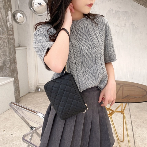 Quilted Diamond Lattice Crossbody Bag Women PU Leather Gold Chain Small Square Shoulder Handbag With Detachable Wristlet