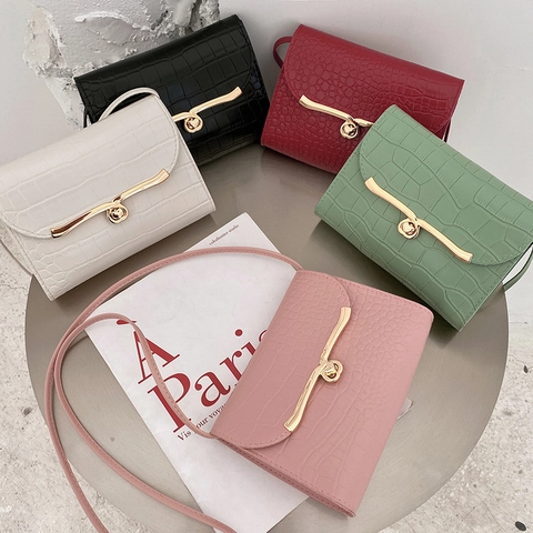 Bolso Bandolera Con Estampado De Cocodrilo Cuir PU Cierre De Metal Pequeño Cuadrado Moda Versátil Mini Bolso De Hombro Para Mujer