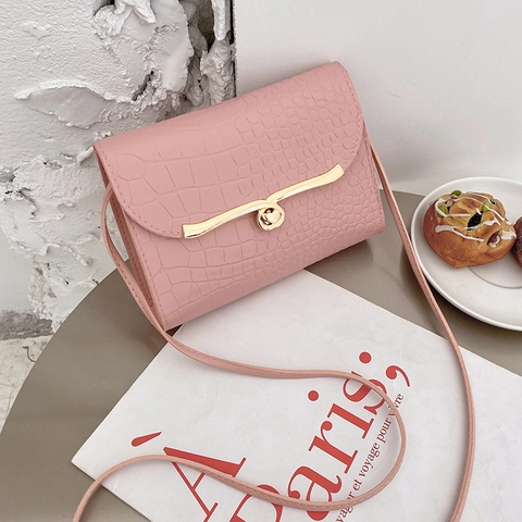 Bolso Bandolera Con Estampado De Cocodrilo Cuir PU Cierre De Metal Pequeño Cuadrado Moda Versátil Mini Bolso De Hombro Para Mujer