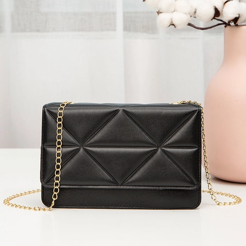 Borsa A Tracolla Da Donna In Pelle PU Con Motivo Trapuntato Geometrico A Triangolo Borsa Chic Minimalista Con Catena In Metallo Dorato