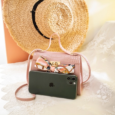Piccola Borsa A Tracolla Da Donna In Pelle PU Con Motivo Coccodrillo Mini Borsa A Mano Con Foulard Di Raso Elegante