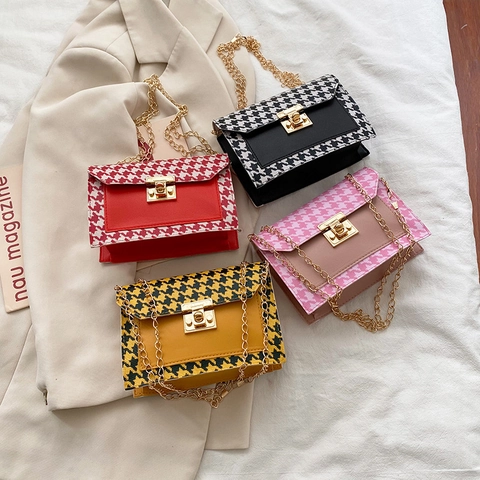Borsa A Tracolla Da Donna In Pelle Pu Pied-De-Poule Moda Piccola Borsa Quadrata Tracolla Retro Elegante Borsa Messenger