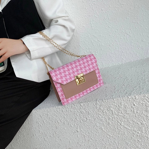 Borsa A Tracolla Da Donna In Pelle Pu Pied-De-Poule Moda Piccola Borsa Quadrata Tracolla Retro Elegante Borsa Messenger