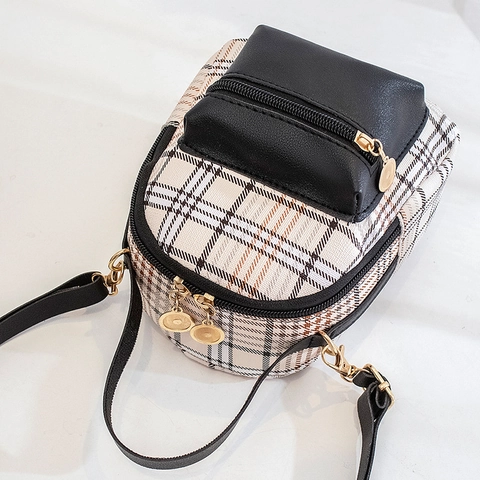 Mini Zaino Tessuto Scozzese E Pelle PU Resistente All'acqua Multifunzionale Moda Quotidiana Viaggi Scuola Per Donne Ragazze