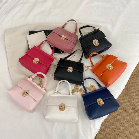 Women Mini Handbag Crocodile Pattern PU Leather Gold Chain Crossbody Bag Metal Lock Elegant Evening Party Purse