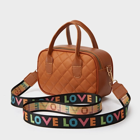 Quilted Shoulder Bag PU Leather Women Handbag With LOVE Letter Wide Strap Casual Top Handle Crossbody Purse