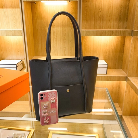 Borsa Tote In Pelle PU Minimalista Di Grande Capacità Per Donna Borsa A Spalla Daily Commute Con Tasca Esterna Bottone In Metallo