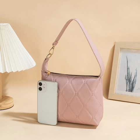 Gewatteerde Schoudertas Met Diamantpatroon PU-leer Modieuze Okseltas Met Gouden Rits Voor Dames Chique Accessoire Dagelijks