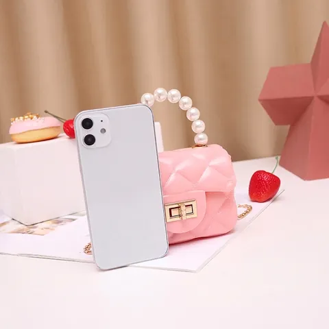 Mini Gelee Umhängetasche Gesteppte PVC Handtasche Mit Künstliche Perlengriff Und Metallkette Schultergurt Schloss Mode Frauen