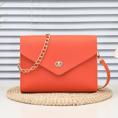 Bolso De Hombro Sobre Cuero PU Textura Lichi Bolso Bandolera Cadena Metal Cierre Giratorio Color Sólido Moda Mujer