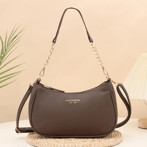 Γυναικεία Μόδα Τσάντα Hobo PU Δέρμα Μοτίβο Lychee Μεταλλική Αλυσίδα Τσάντα Ώμου Γράμματα