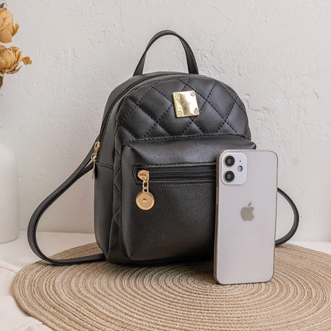 Mini Mochila Acolchada De Cuero PU Mochila Pequeña De Moda Para Mujeres Y Niñas Con Cremallera Dorada Ligera Versátil