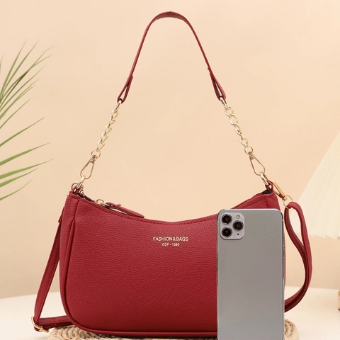 Γυναικεία Μόδα Τσάντα Hobo PU Δέρμα Μοτίβο Lychee Μεταλλική Αλυσίδα Τσάντα Ώμου Γράμματα
