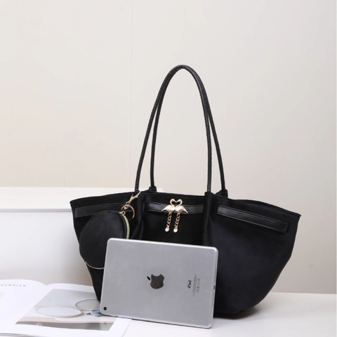 Große Tragetasche Und Runde Tasche Damen Wildlederimitat Schwanendekor Mode Schultertasche Lässig
