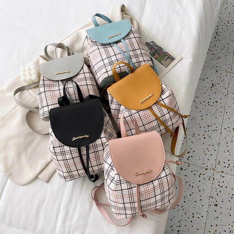 Mini Zaino Di Moda Per Donne Piccolo Tessuto Scozzese E Pelle PU Motivo A Griglia Zainetto Casual Da Viaggio