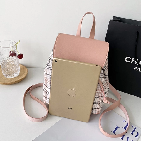Mini Zaino Di Moda Per Donne Piccolo Tessuto Scozzese E Pelle PU Motivo A Griglia Zainetto Casual Da Viaggio