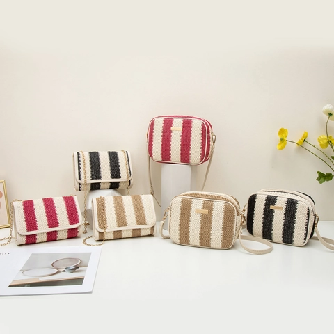 Borsa A Tracolla Per Fotocamera In Paglia Intrecciata A Righe Moda Donna Con Catena Stile Boho Vacanze Estive Spiaggia