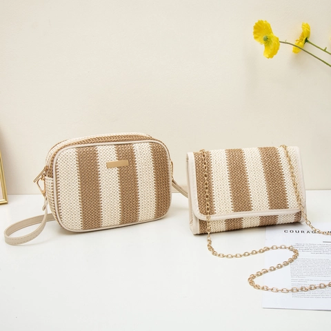 Borsa A Tracolla Per Fotocamera In Paglia Intrecciata A Righe Moda Donna Con Catena Stile Boho Vacanze Estive Spiaggia