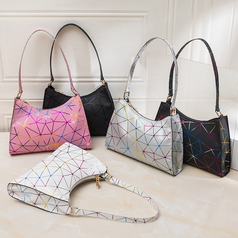 Borsa Sottobraccio Da Donna Pelle PU Motivo Geometrico Laser Triangolo Moda Casual Hobo Borsa A Mano