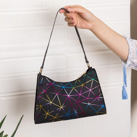 Borsa Sottobraccio Da Donna Pelle PU Motivo Geometrico Laser Triangolo Moda Casual Hobo Borsa A Mano