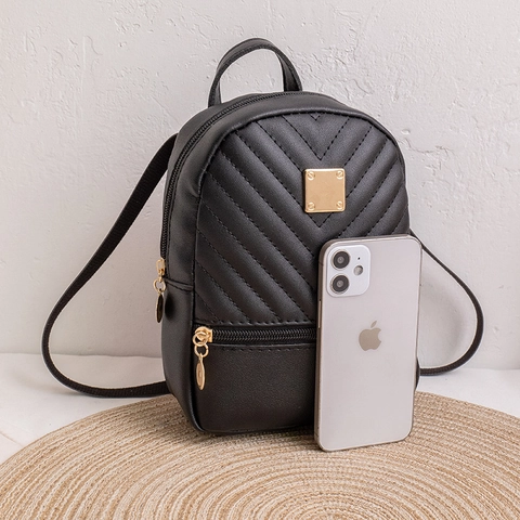 Mini Backpack Women PU Leather V-Shaped Quilted Fashion Small School Bag For Girls Daily Casual Travel