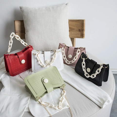 Borsa A Spalla Da Donna Con Motivo A Coccodrillo Pelle PU Con Catene In Acrilico E Metallo Borsa Hobo Sottobraccio Chiusura Magnetica