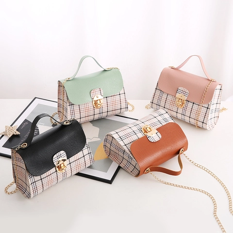 Borsa A Spalla Donna Quadri Classici Pelle PU Trama Lucertola Borsa A Mano Catena Metallo Borsa A Tracolla Quadrata