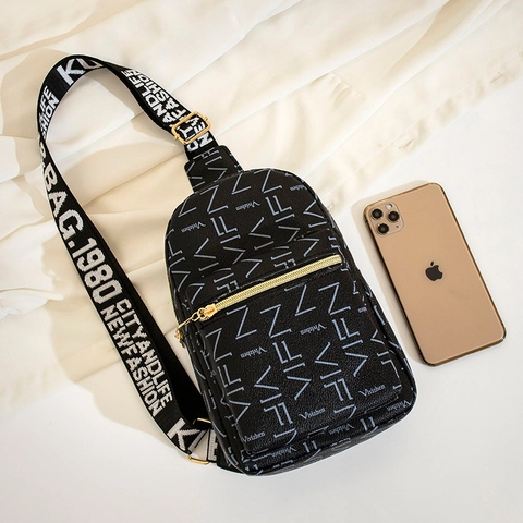 Borsa Da Petto In Pelle PU Da Donna Con Stampa Di Lettere Tracolla Larga Borsa A Tracolla Moda Cerniera Dorata