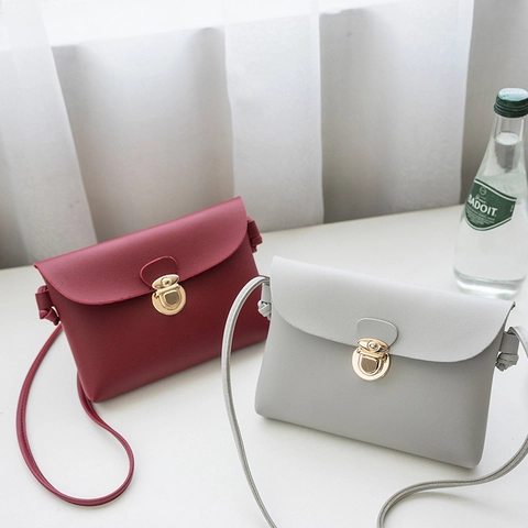 Women PU Leather Crossbody Bag Small Square Shoulder Bag With Gold Metal Buckle Solid Color Flap Messenger Bag